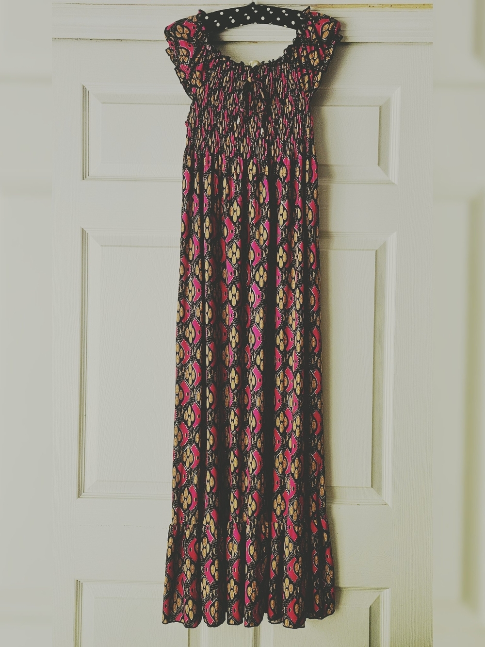 Black Maxi Skirt with Pink and Gold Print